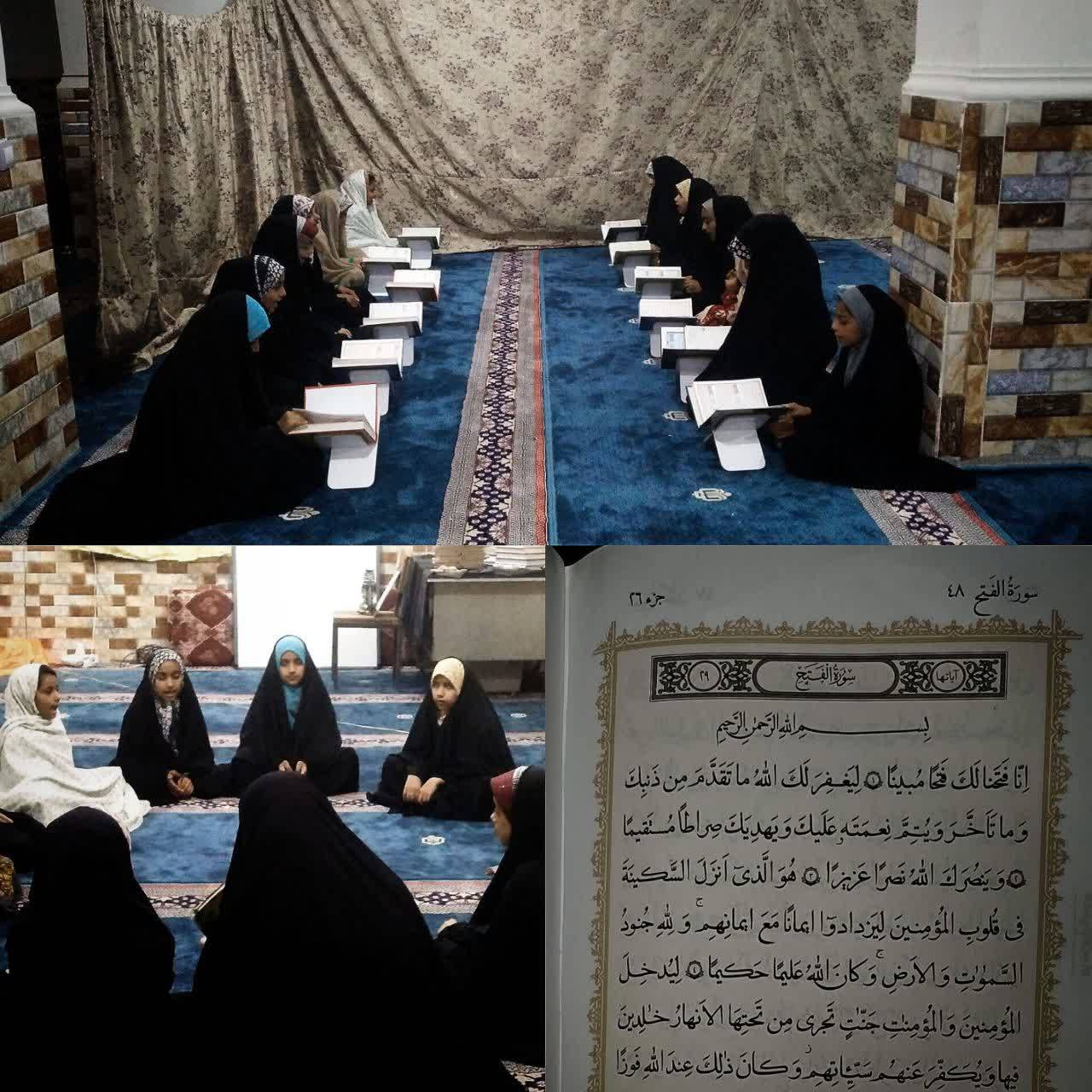 کلاس قرآن کریم  در کانون مسجد امام حسین (ع) محله حسن‌آباد، جازموریان - گره جهادی وارثین